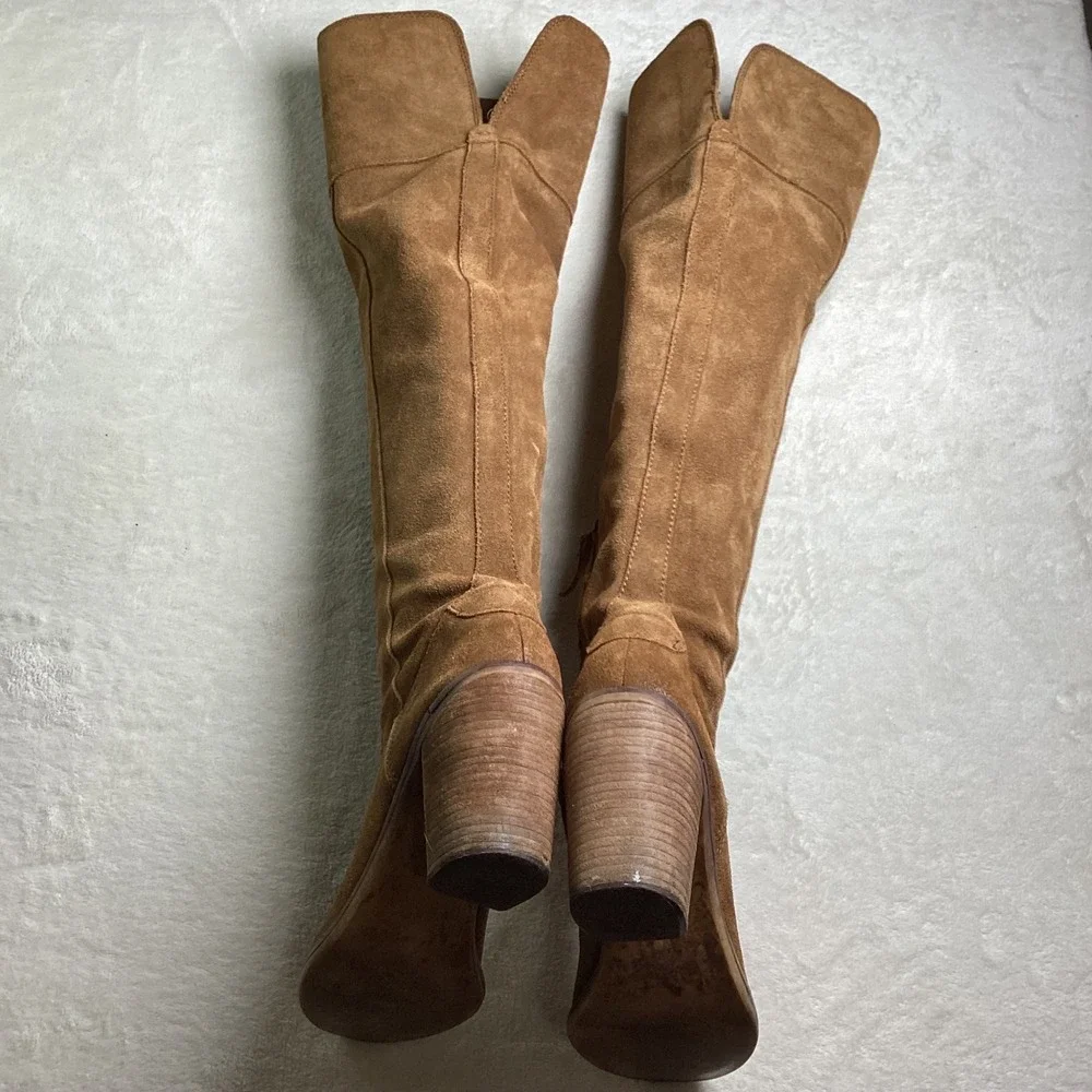 Steve Madden Palisade Tan Suede Over The Knee Tall Boots Stacked Block Heel